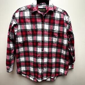 Hazel Creek Red Plaid‎ Long Sleeve Button Down Flannel Shirt Size M